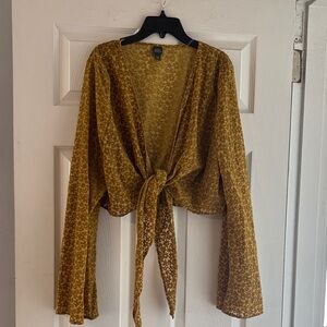 Wild Fable Mustard Floral Tie-Front Blouse